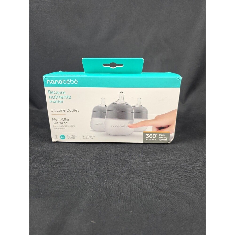 3 PACK - NANOBÉBÉ 5oz Silicone Baby Bottles BPA Free 360⁰ Anti Colic